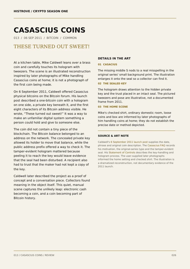 Casascius Coins companion book page 2, history and details