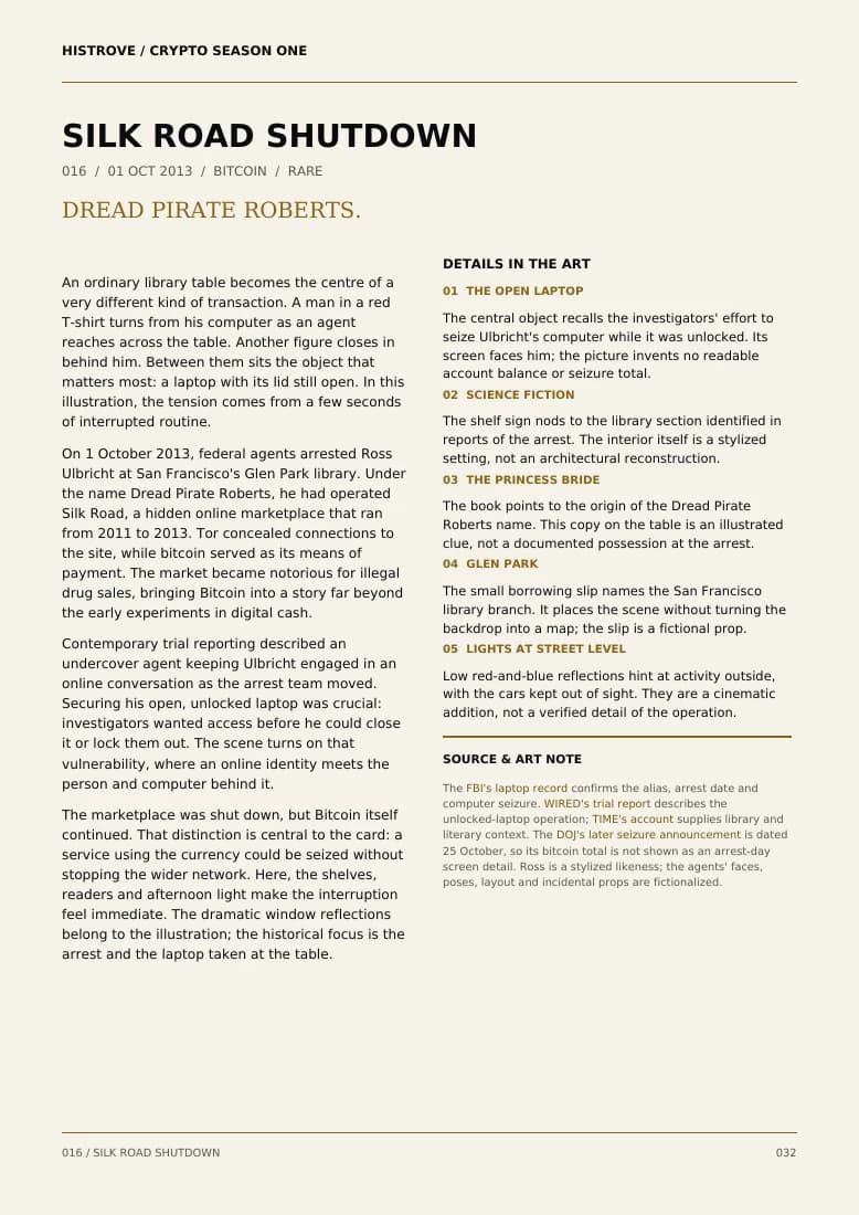 Silk Road Shutdown companion book page 2, history and details
