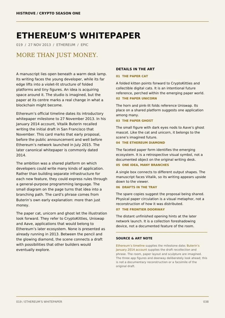 Ethereum Whitepaper companion book page 2, history and details