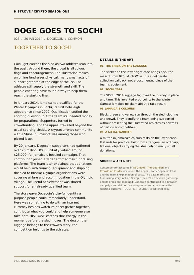Doge Goes To Sochi companion book page 2, history and details