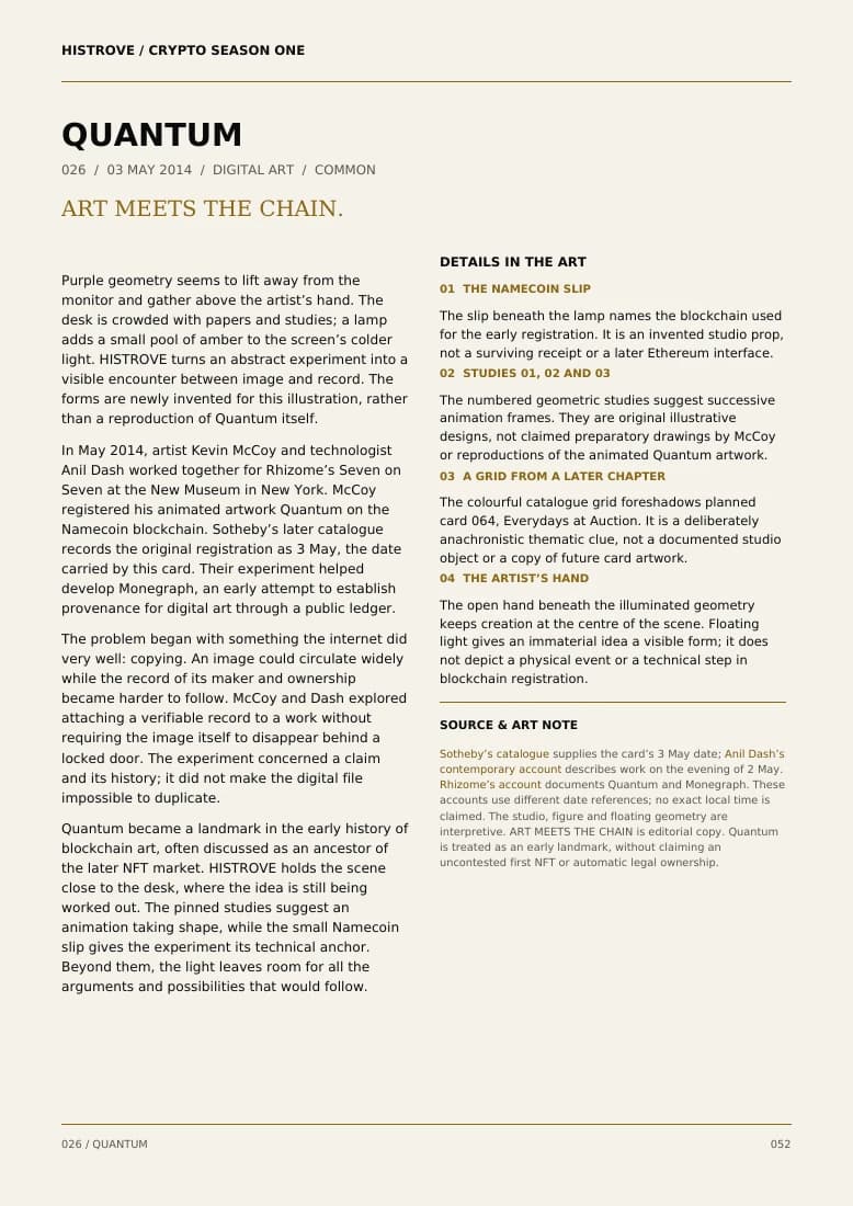 Quantum companion book page 2, history and details