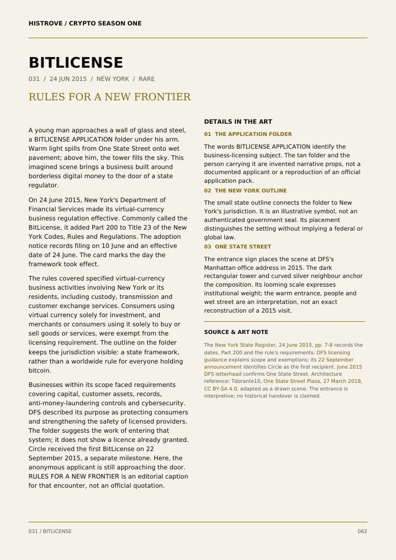 BitLicense companion book page 2, history and details