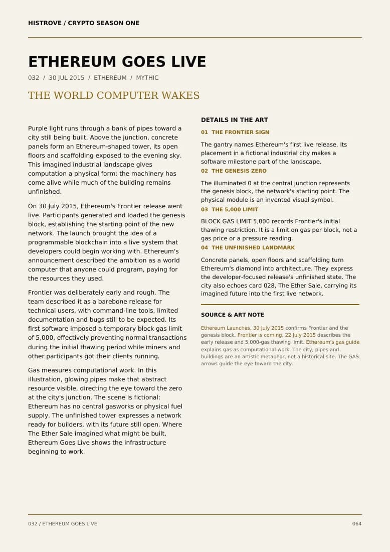 Ethereum Goes Live companion book page 2, history and details