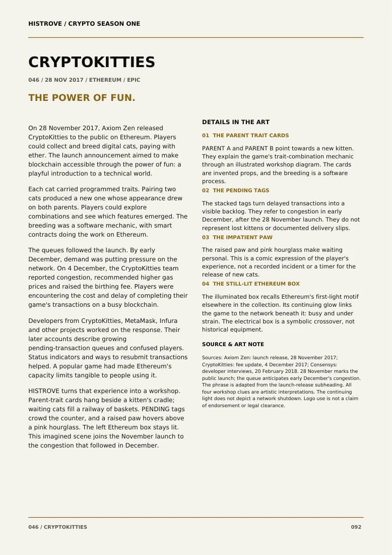 CryptoKitties companion book page 2, history and details