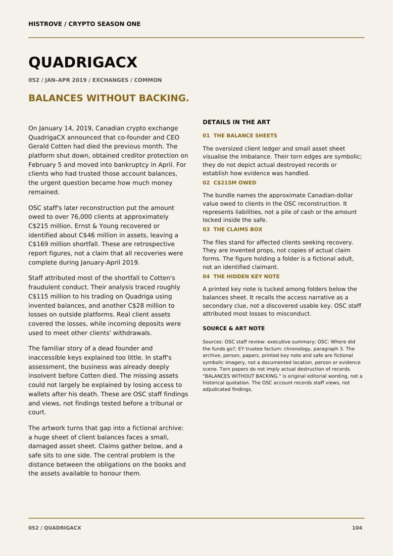 QuadrigaCX companion book page 2, history and details