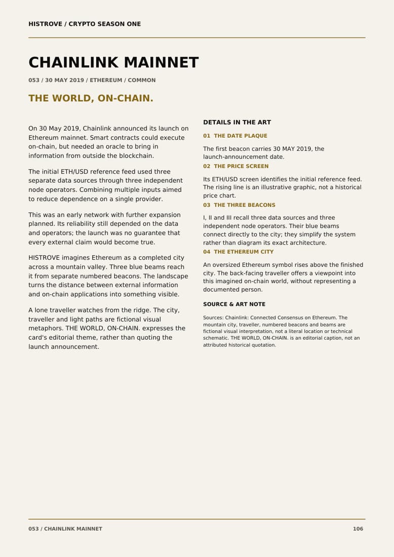 Chainlink Mainnet companion book page 2, history and details