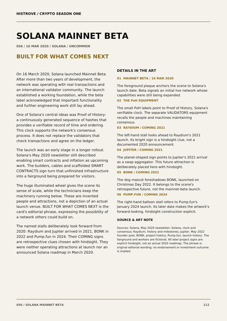 Solana Mainnet Beta companion book page 2, history and details