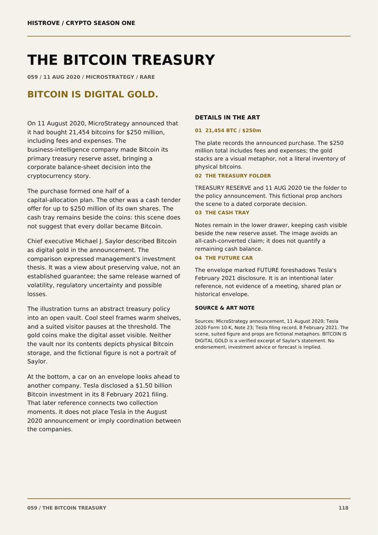 The Bitcoin Treasury companion book page 2, history and details
