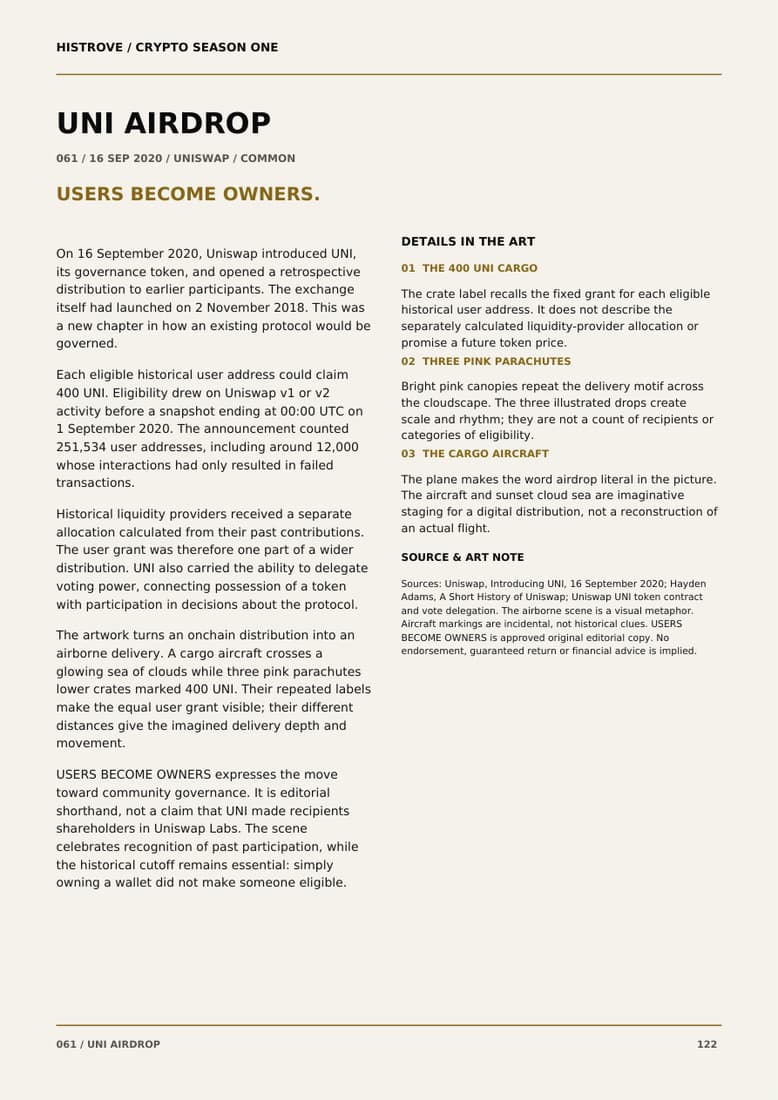 The Uni Airdrop companion book page 2, history and details