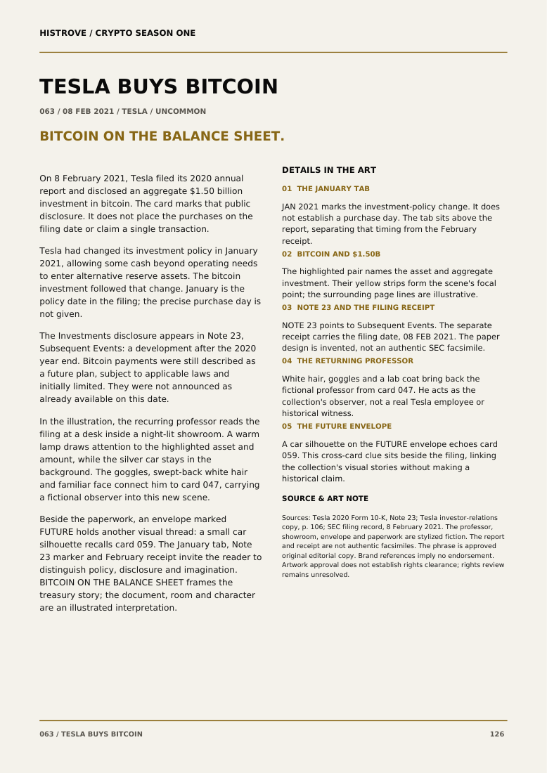 Tesla Buys Bitcoin companion book page 2, history and details