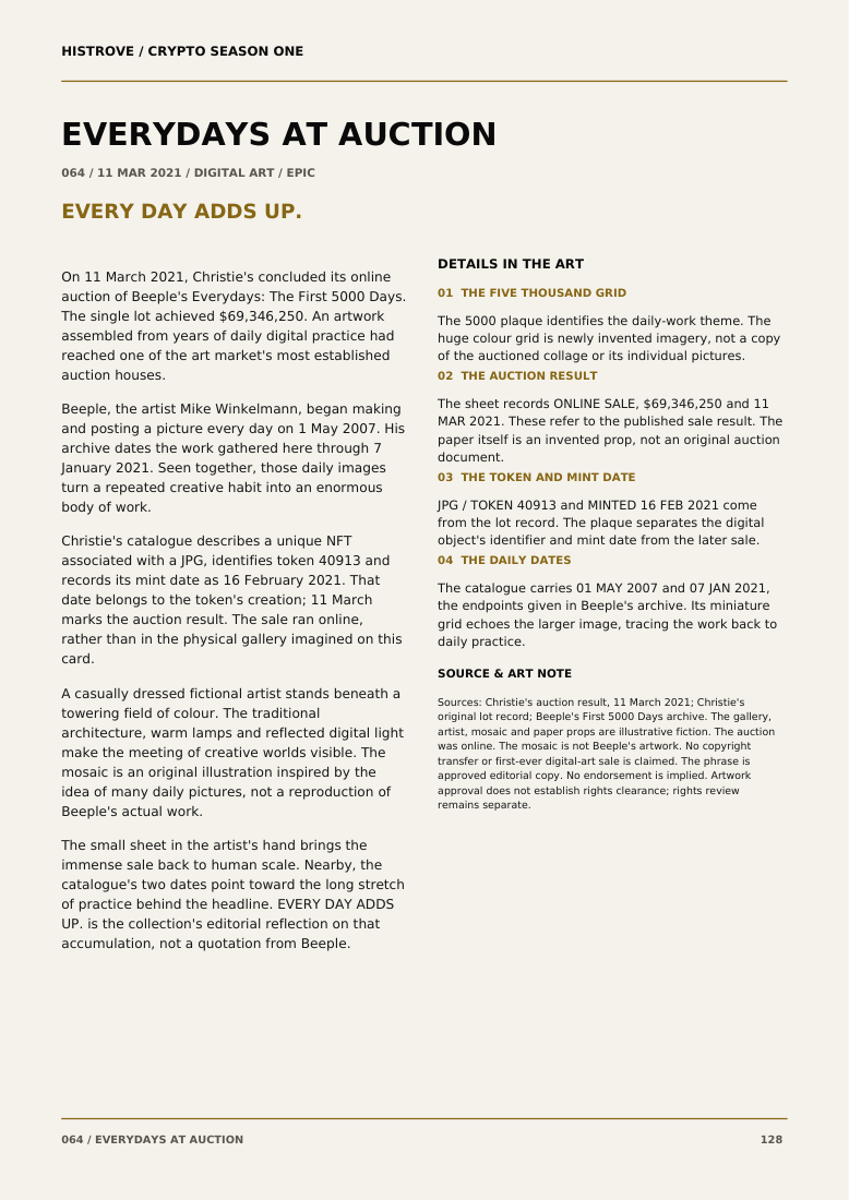 Everydays At Auction companion book page 2, history and details