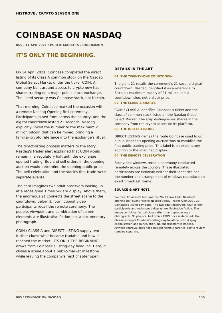 Coinbase On Nasdaq companion book page 2, history and details