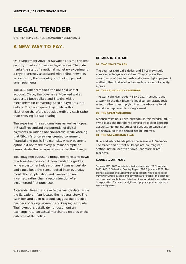 Legal Tender companion book page 2, history and details