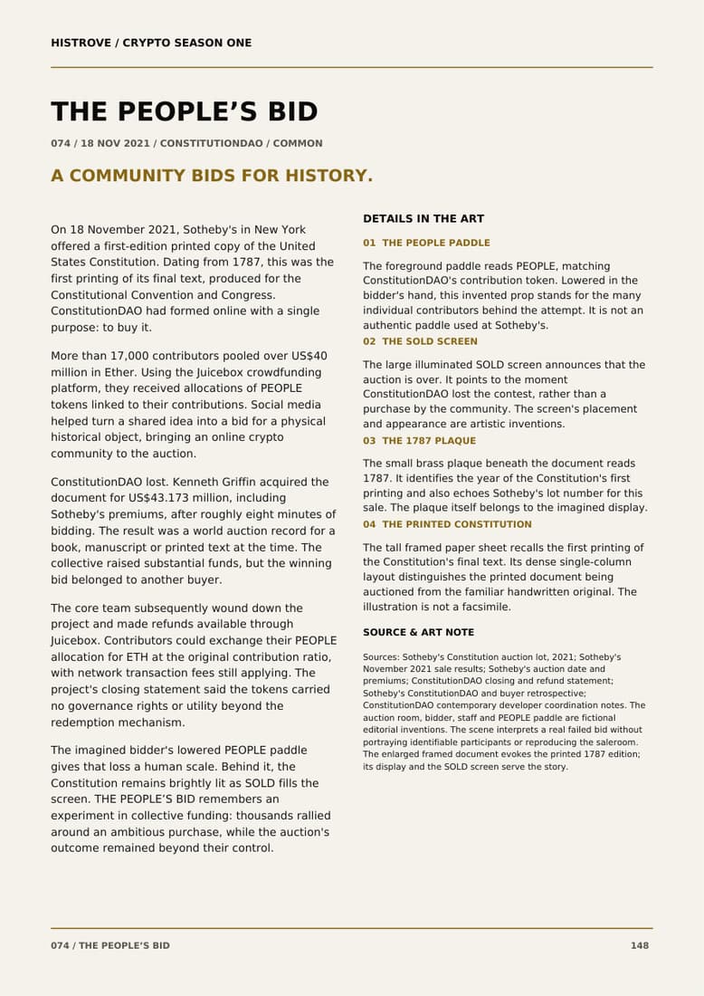 The People’s Bid companion book page 2, history and details