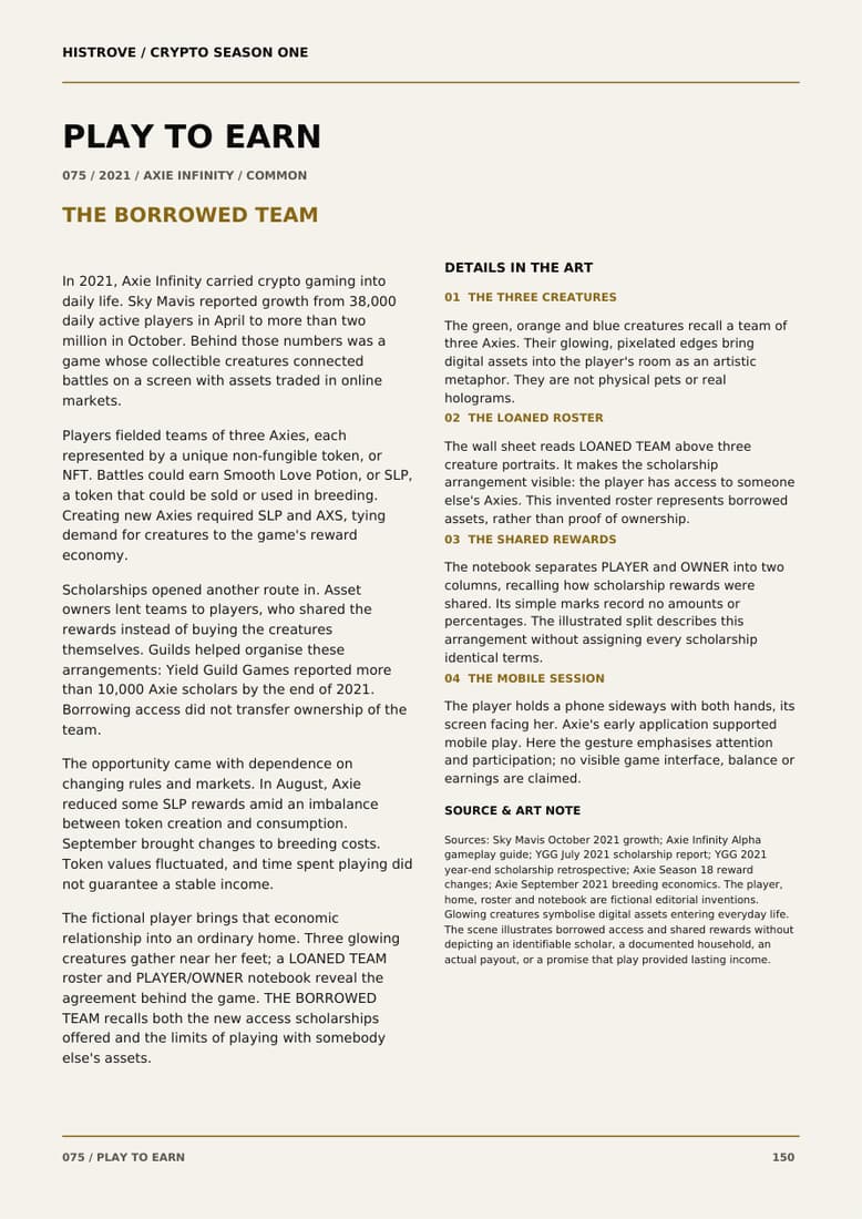 Play To Earn companion book page 2, history and details