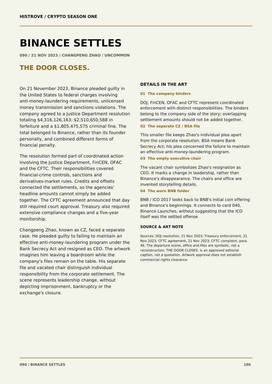 Binance Settles companion book page 2, history and details