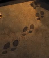 Footprints fading across the writing mat