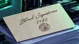 Blind Signatures 1982 envelope on the paper stack
