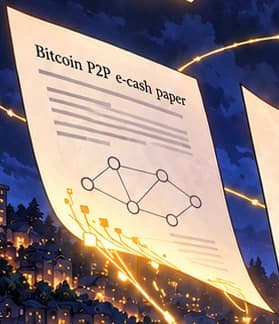 Left sheet headed Bitcoin P2P e-cash paper