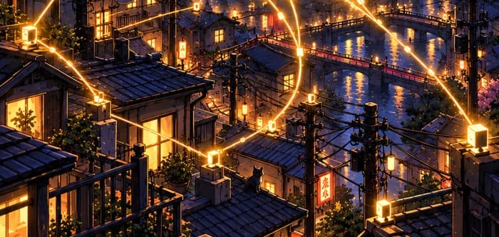 Golden links between the town’s rooftops