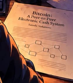 Bitcoin whitepaper beside the keyboard