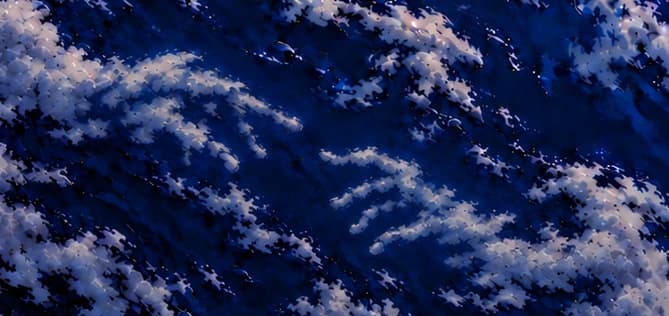 Two faint hands formed by clouds below the plane