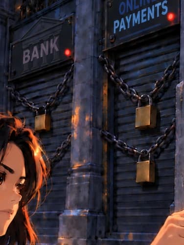 Chained bank and online-payment shutters with red lights