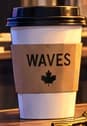 WAVES takeaway cup with black lid and maple leaf