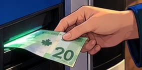 Green Canadian-style note in the customer’s hand
