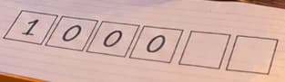 Four filled digit boxes followed by two empty ones