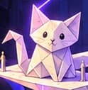 Folded paper kitten on a floating platform