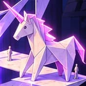 Pink-lit folded paper unicorn