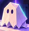 Folded paper ghost with dark eyes
