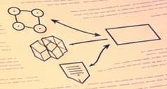 One box connected to several shapes on the manuscript