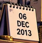 Desk calendar showing 06 DEC 2013