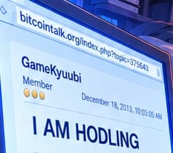 BitcoinTalk post title I AM HODLING and topic 375643