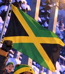 Jamaican flag above the cheering crowd