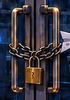 Padlock and chain across the glass doors