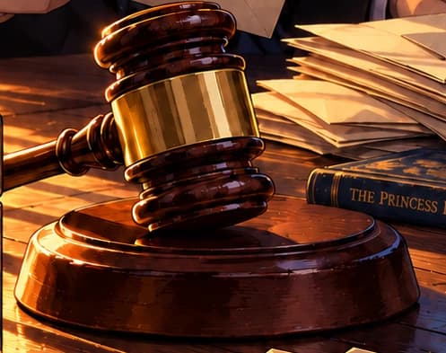 Auction gavel with envelopes behind it