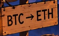 BTC to ETH sign on the cliff-top stall