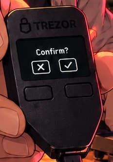 Trezor device screen and two physical confirmation buttons