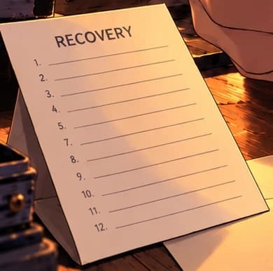 Recovery sheet with blank numbered lines beside the deliberately blank loose papers