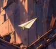 Tiny folded paper plane in the high background of the library