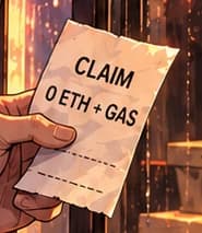CLAIM / 0 ETH + GAS paper slip, a symbolic digital-claim prop