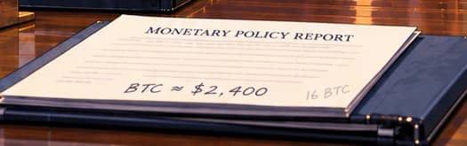 The report heading. MONETARY POLICY REPORT identifies the business of Yellen's appearance. The drawn document is a contextual prop, not a facsimile of her papers or evidence that she wrote the annotations.