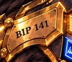 THE BIP 141 PLATE. The larger bull's armour names the Bitcoin Improvement Proposal defining SegWit's consensus rules, including its witness commitment and block-weight limit. It is a technical reference, not a manufacturer's badge.