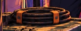 THE PACKED POWER CABLE. The small coil on the equipment case points forward to China's 2021 mining crackdown and card 072. It is an intentional collection crossover, not a mining restriction in the September 2017 ICO notice.