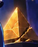 THE CRACKED PYRAMID. The broken gold pyramid is a retrospective metaphor for the scheme's failure. It brings knowledge of the later collapse into the illustration; it is not a documented stage prop.