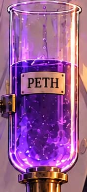 THE PETH VESSEL. The violet vessel names Pooled Ether, the collateral used by the original system. Its larger volume suggests overcollateralisation, without claiming that the artwork measures a fixed collateral ratio.