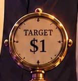 THE ONE-DOLLAR TARGET. The central dial explicitly says TARGET $1. It represents Dai's soft peg, not a promise that its market price could never move away from one dollar.